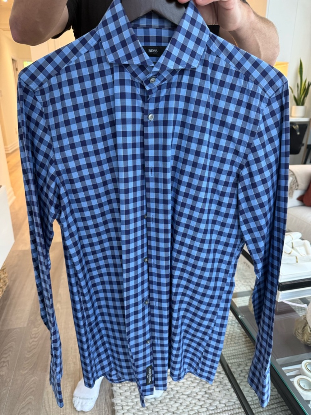 Hugo Boss Blue and Navy Check Dress Shirt